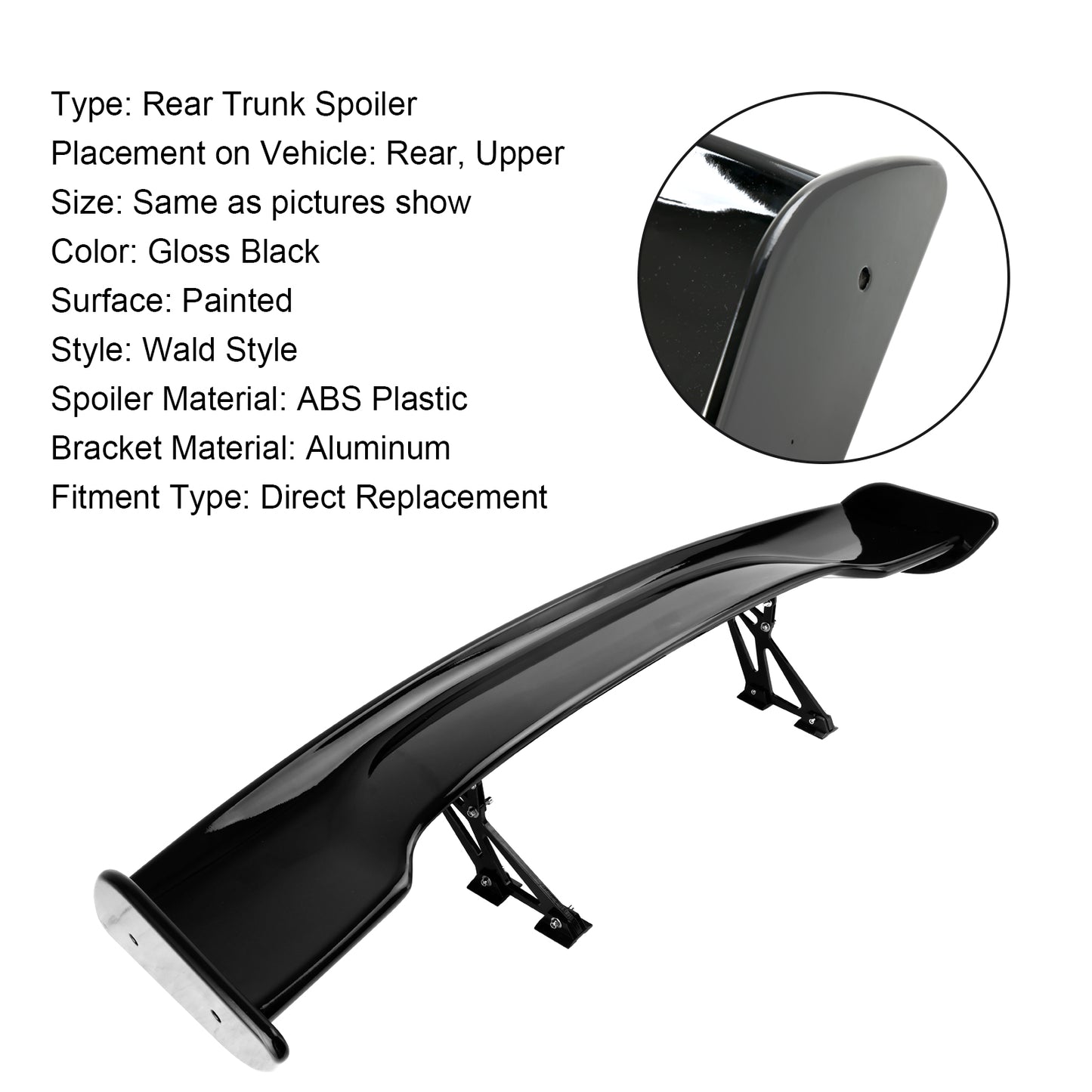 57" 145cm Universal Racing GT Style Down Force Trunk Spoiler Wing Glossy Black