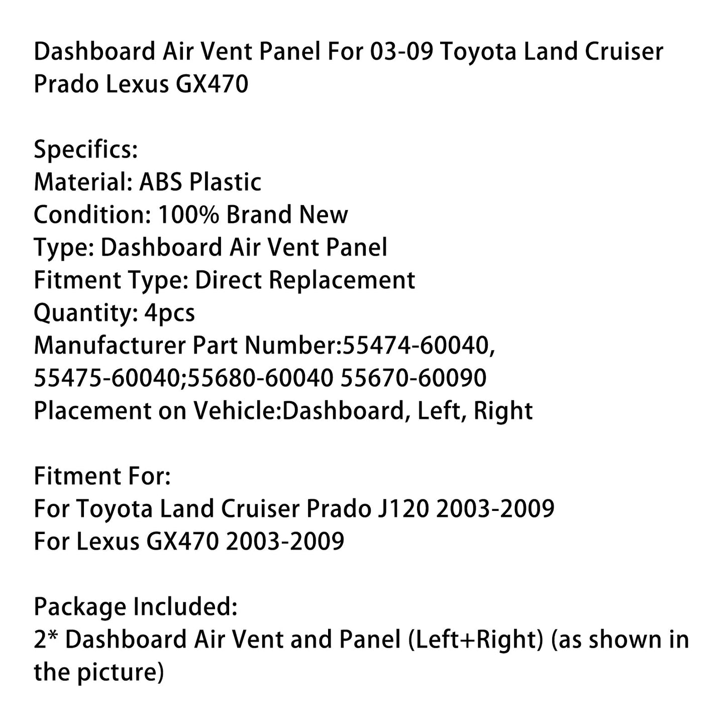2003-2009 Toyota Land Cruiser Prado Lexus GX470 Dashboard Air Vent Panel