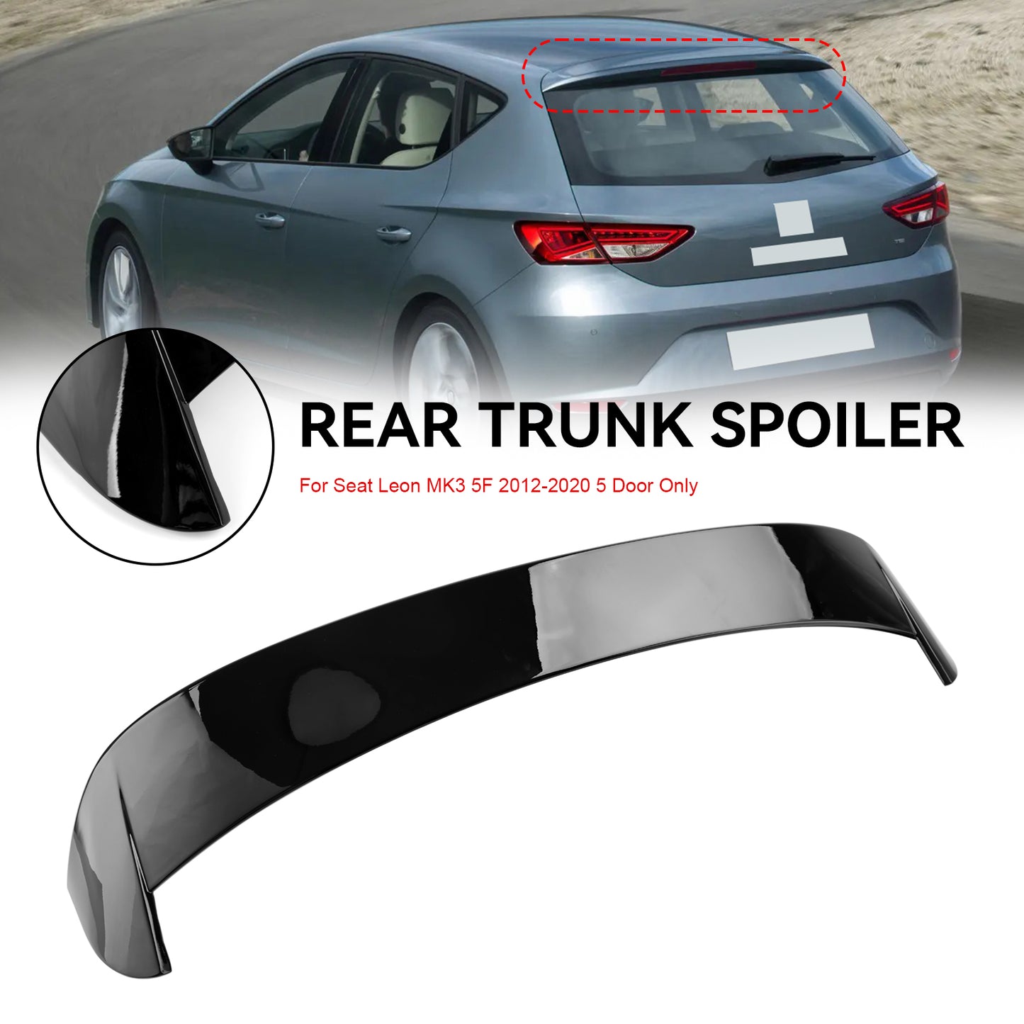 Gloss Black Rear Trunk Roof Spoiler Fit Seat Leon MK3 5F 2012-2020 5 Door