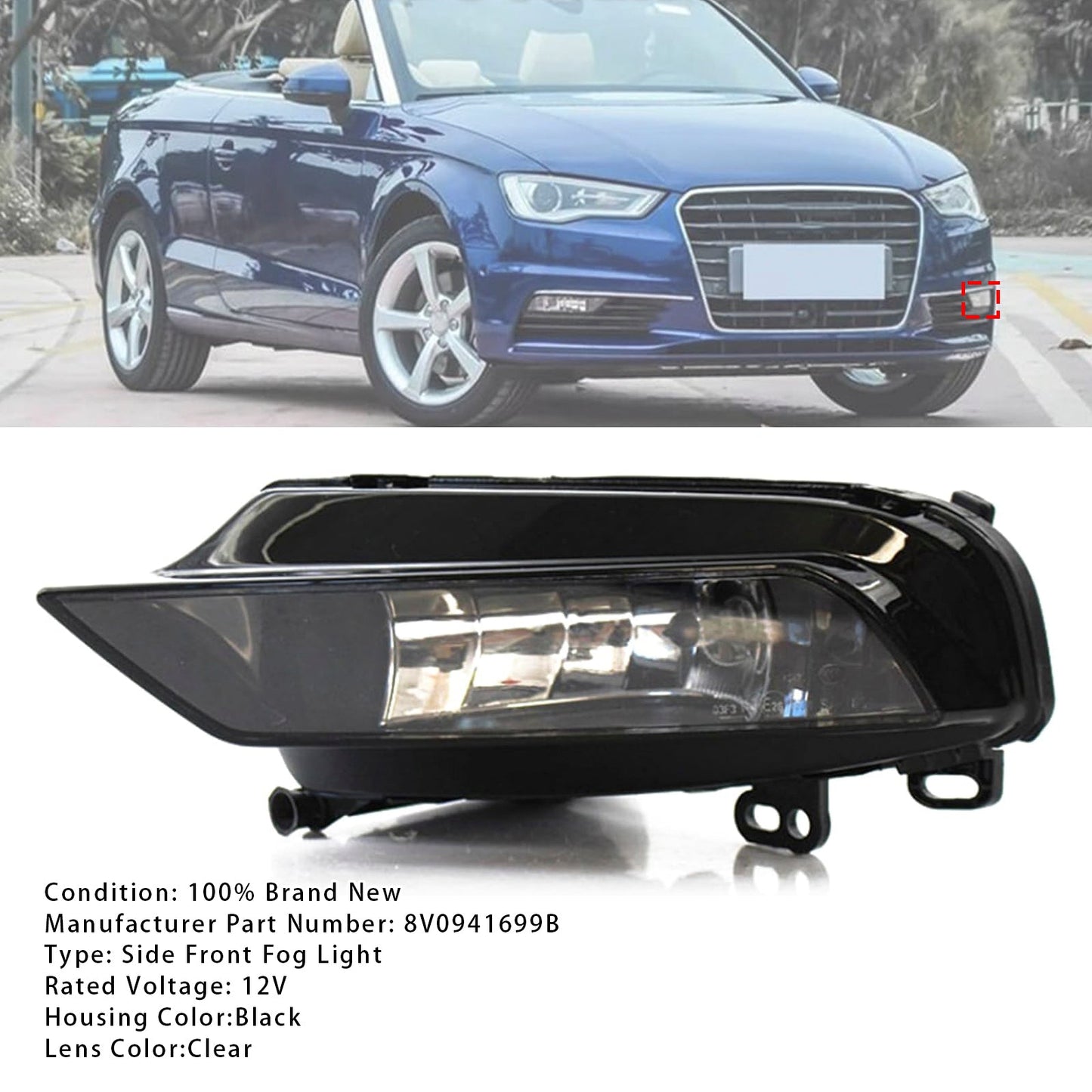 2015-2016 Audi A3 Saloon 1 Pcs Front Left Fog Light Lamps With Bulbs 8V0941699B