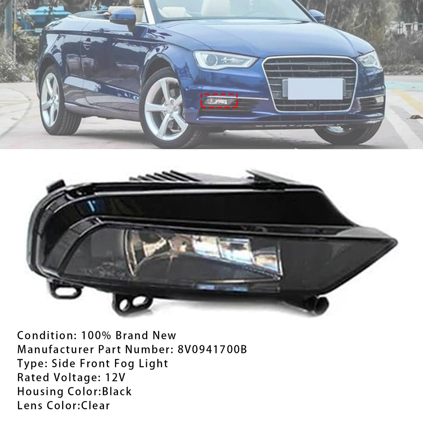 2015-2016 Audi A3 Saloon 1 Pcs Front Right Fog Light Lamps With Bulbs 8V0941700B