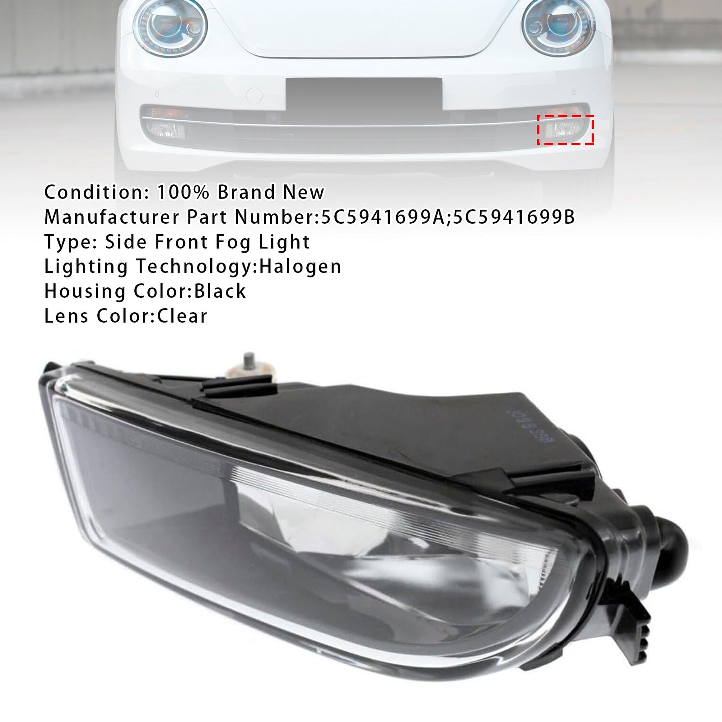 2012-2016 VW Beetle 1 Pcs Front Bumper Left Fog Light With Bulb 5C5941699A