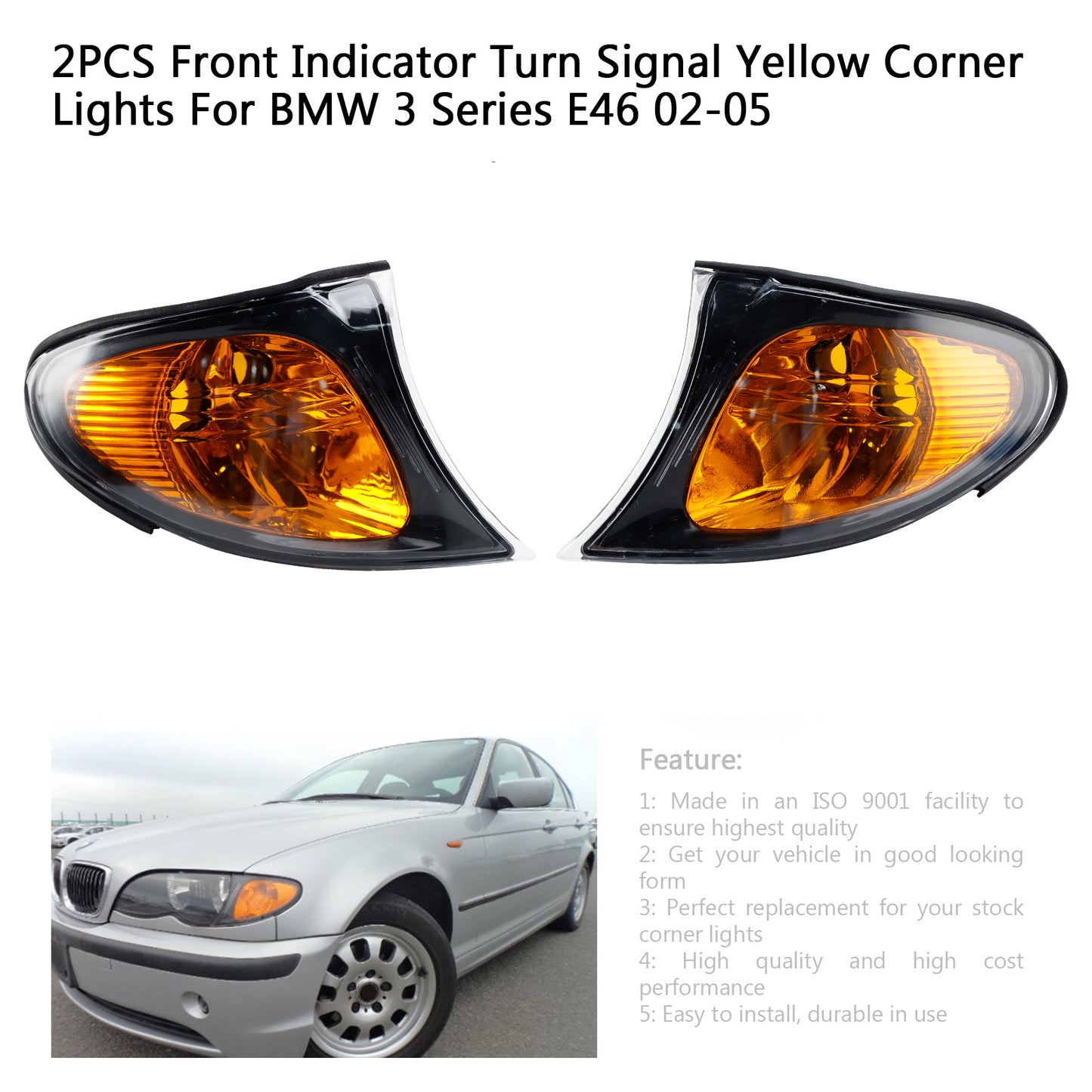 Front Indicator Turn Signal Yellow Corner Lights For BMW 3 Series E46 02-05 Generic