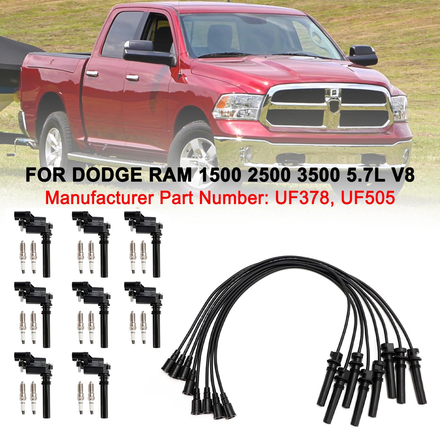 Dodge Ram 1500 2500 3500 5.7L V8 UF378 Ignition Coil+Spark Plug+Wire set