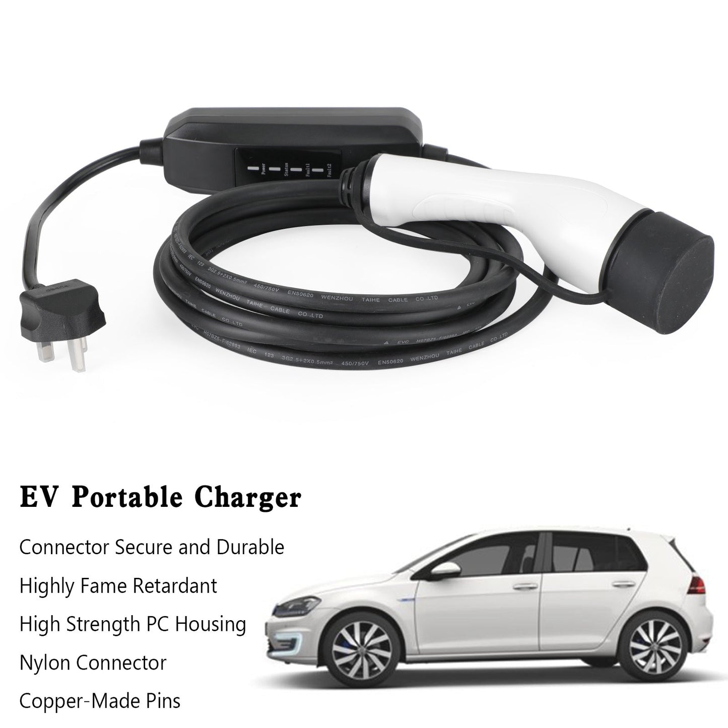 13A EV Charging Cable Type 2 UK Plug Suitable for Electric Vehicle Cars 5.5M Length
