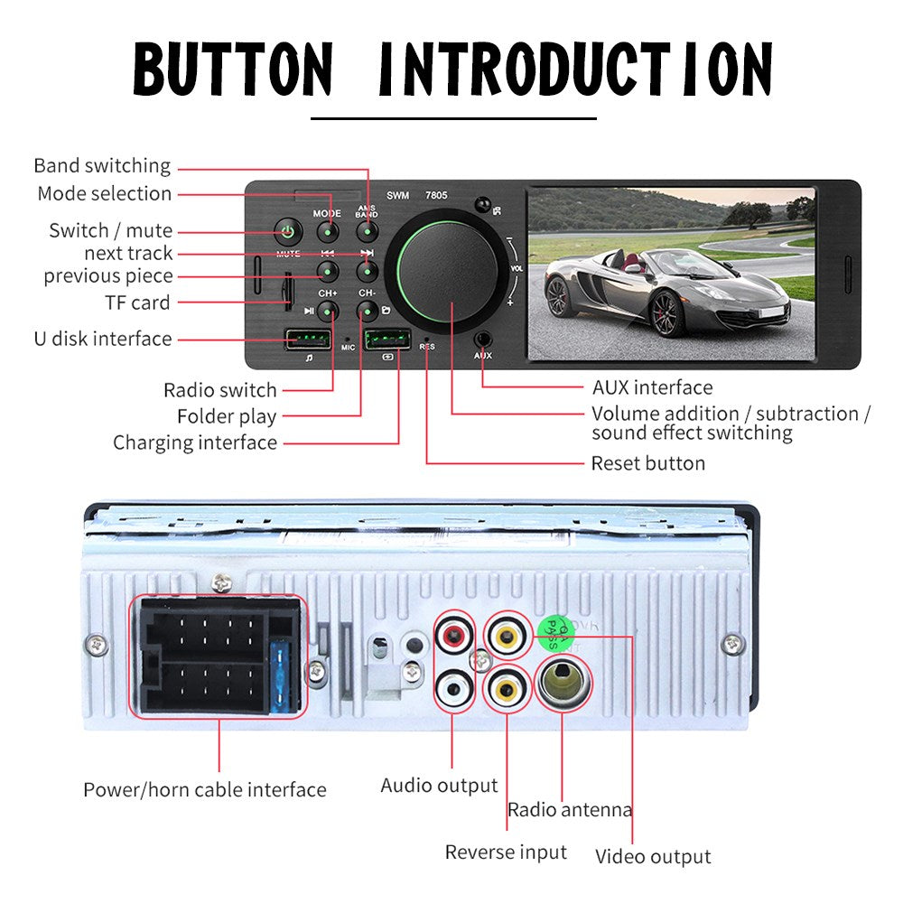 4.1 Inch Touch Screen Car MP5 Player 1 Din Car Stereo Bluetooth + Backup Camera