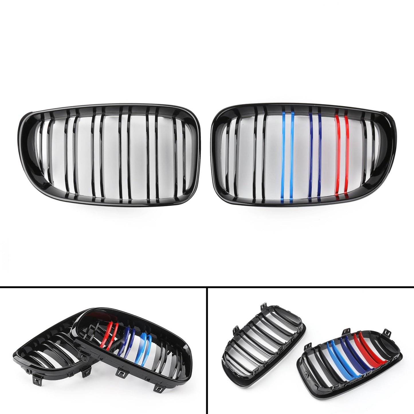 2004/2008-2011 BMW E82 Coupe Gloss Black Mcolor Front Bumper Kidney Grille 2Pcs