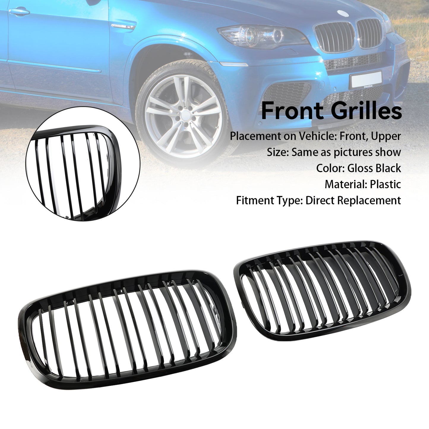 BMW X5 E70 2007-2013 Front Bumper Kidney Grille Grill Gloss Black