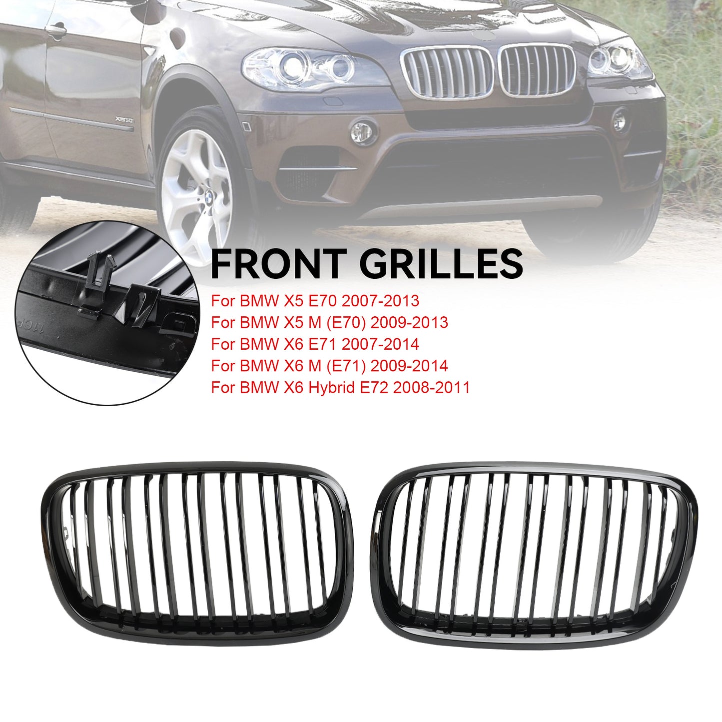 BMW X5 M (E70) 2009-2013 Front Bumper Kidney Grille Grill Gloss Black