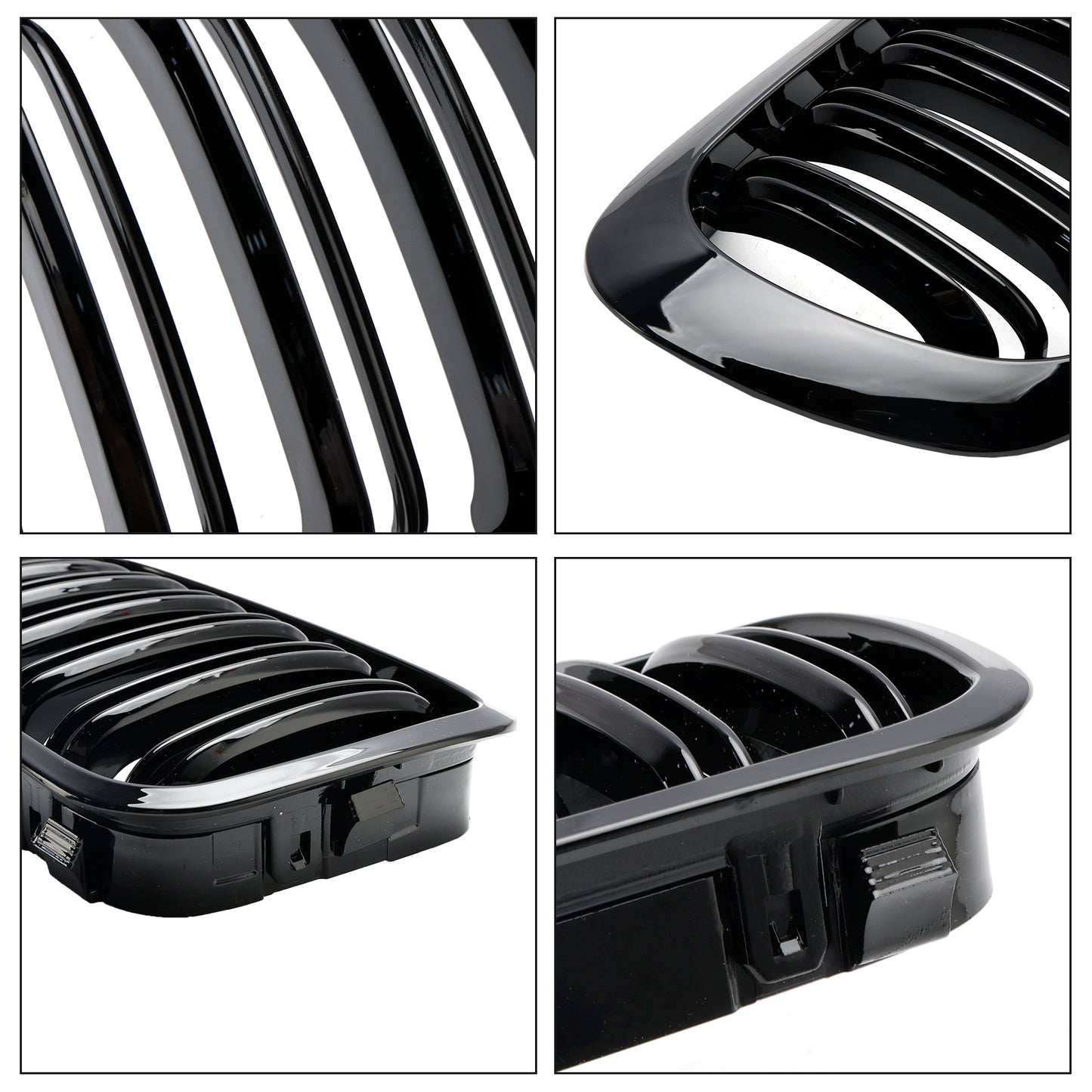 Double Line Front Hood Grille Grills Gloss Black For BMW E46 2-Door 1998-2001