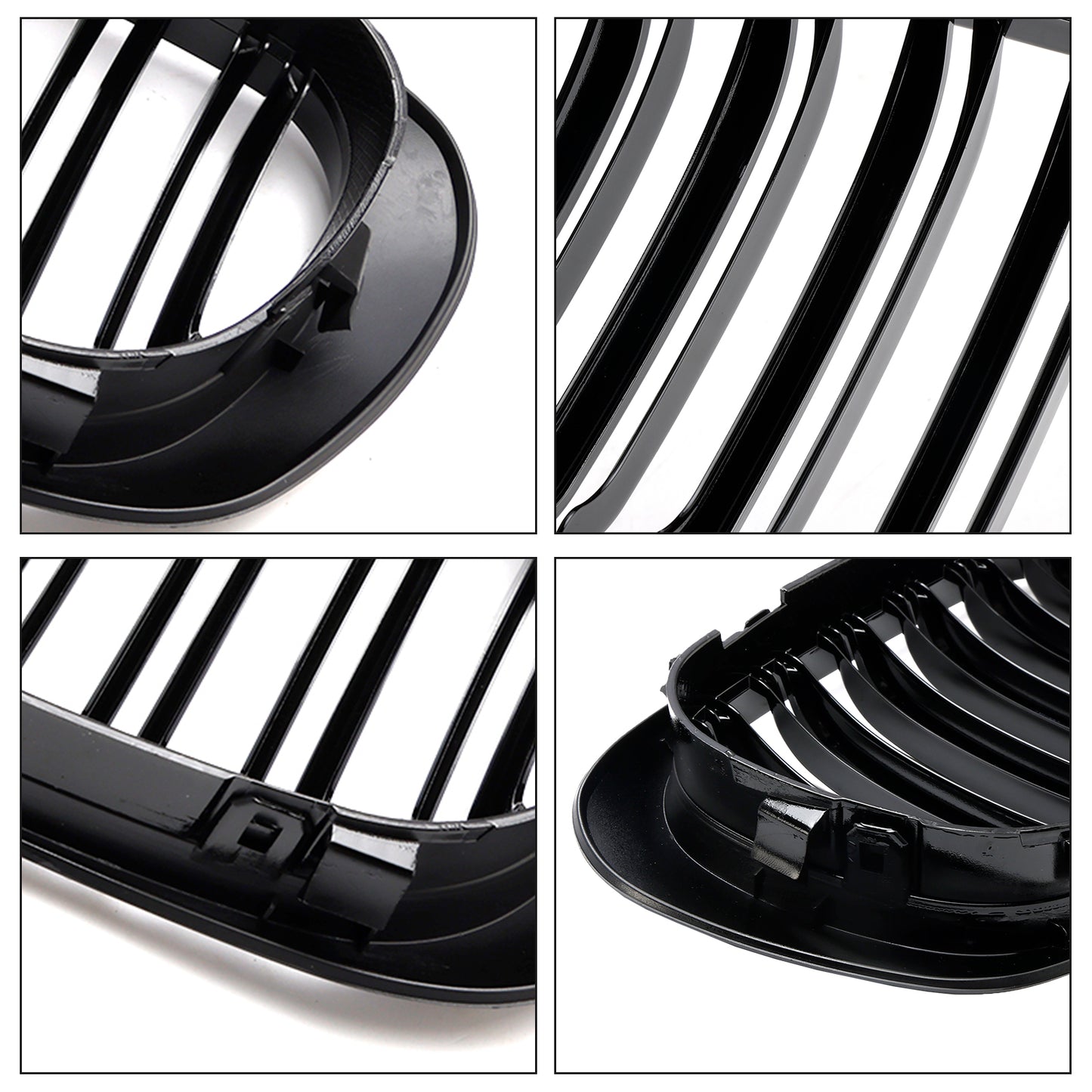 Double Line Front Hood Grille Grills Gloss Black For BMW E46 2-Door 1998-2001