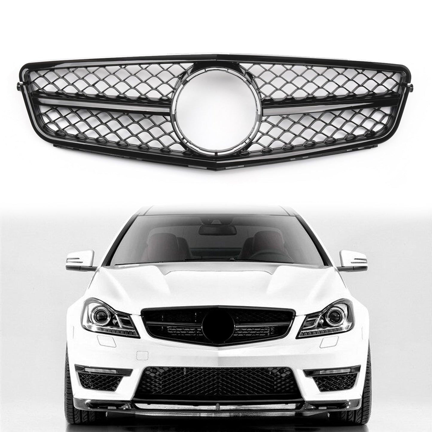 W204 C300 C-Class 2008-2014 Benz C350 Front Grill Gloss Black Car Grille C63 Style