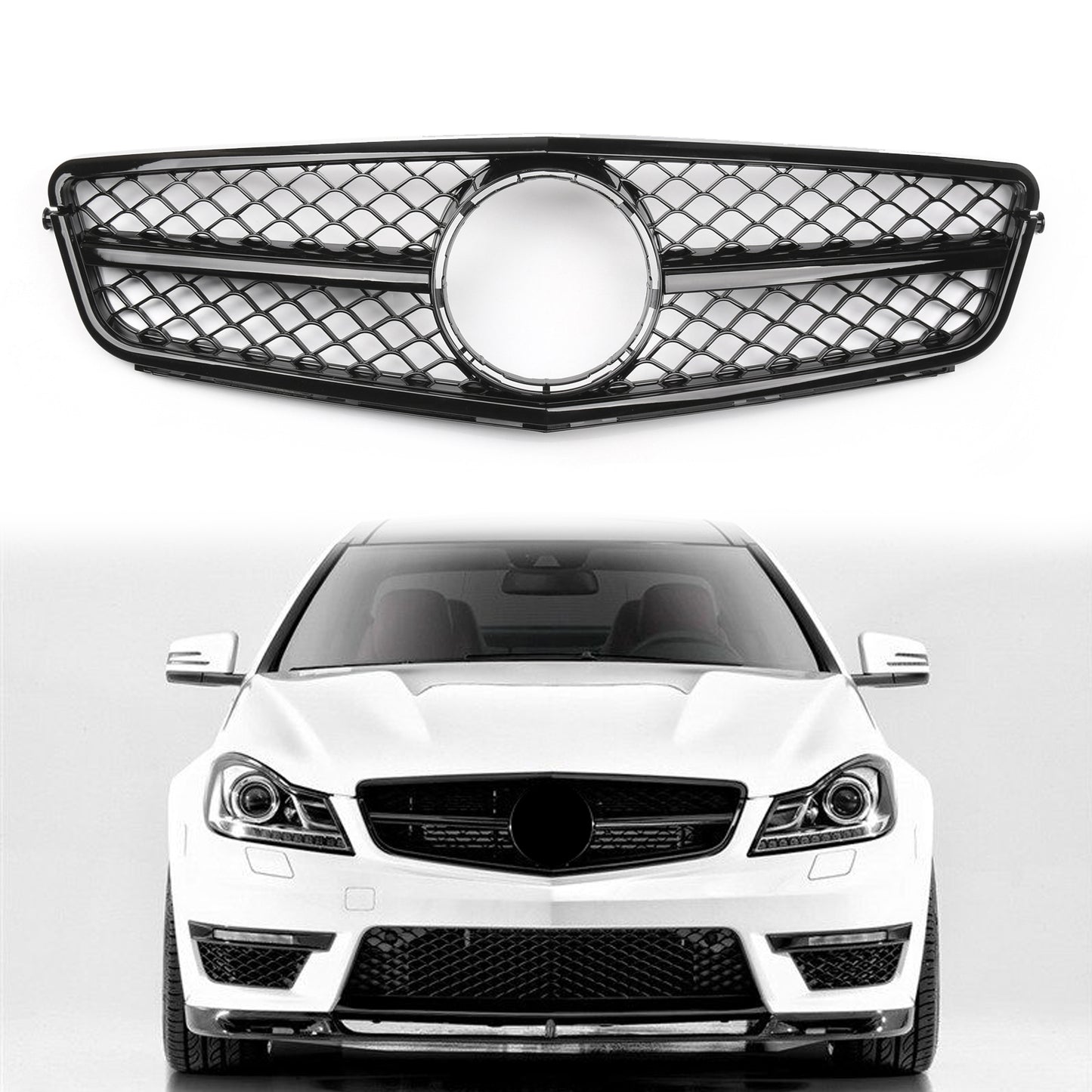 2008-2014 Benz W204 C-Class Front Grill Gloss Black Car Grille C63 Style