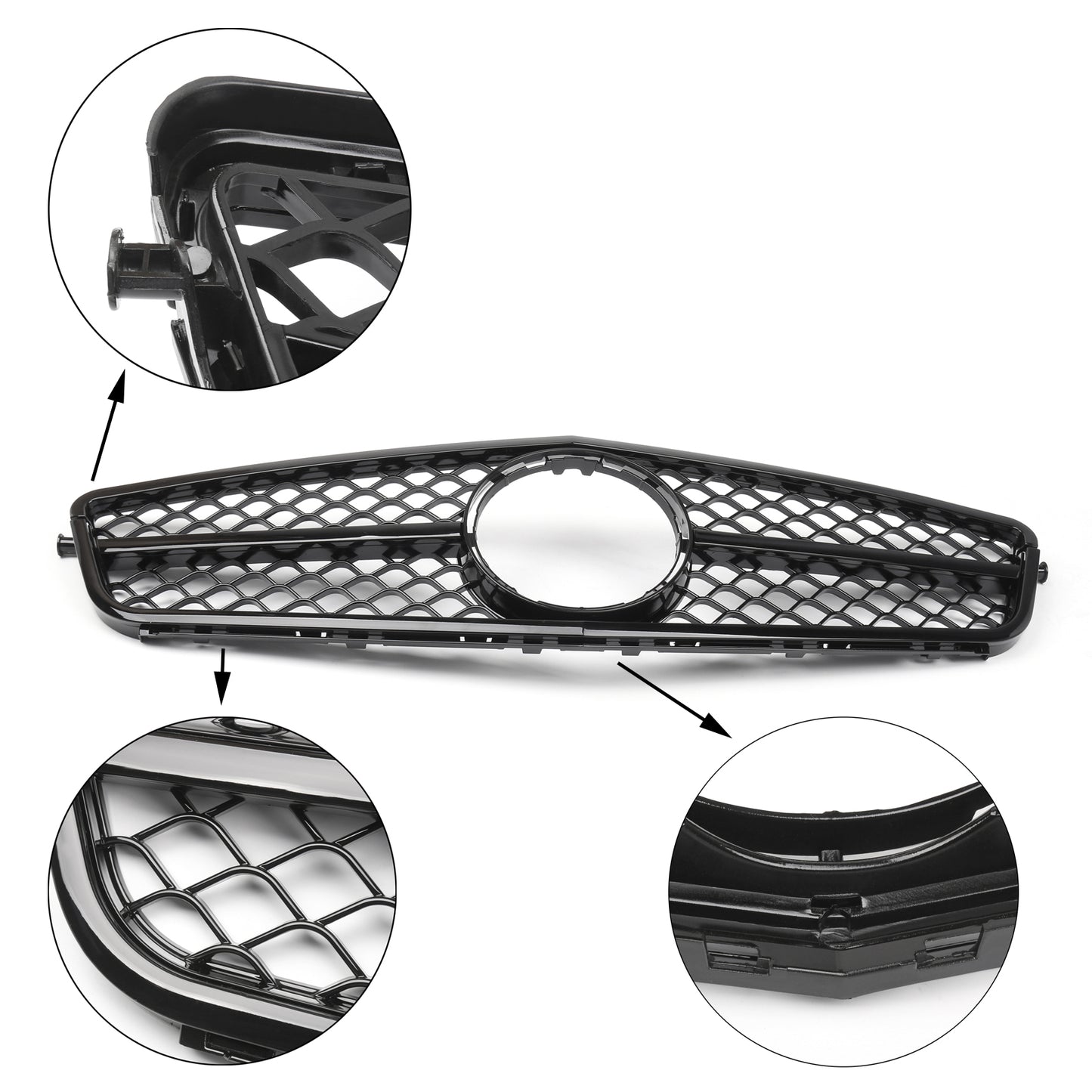 2008-2014 Benz W204 C-Class C300 C350 Front Grill Gloss Black Car Grille C63 Style