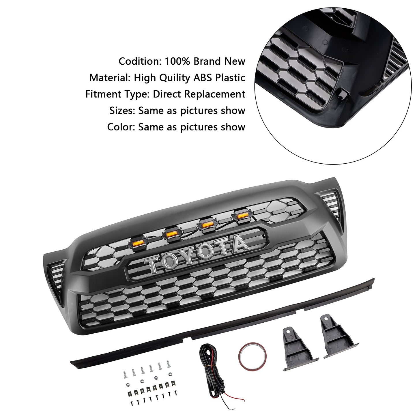 2005-2011 Toyota Tacoma W/LED Matte Black Front Bumper Grille Grill