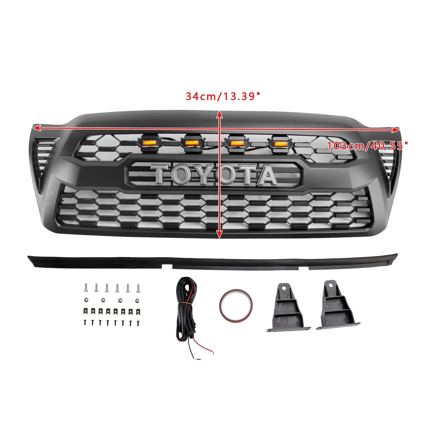 2005-2011 Toyota Tacoma W/LED Matte Black Front Bumper Grille Grill