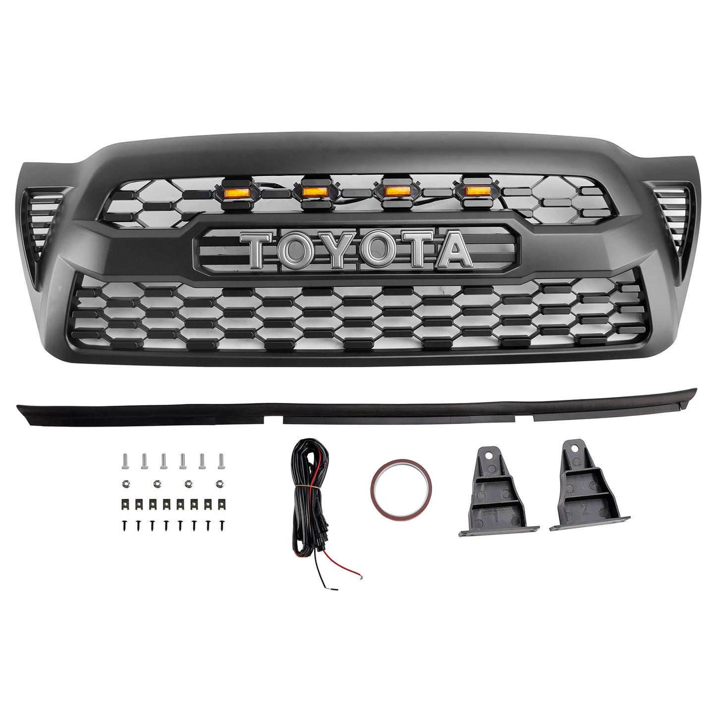 2005-2011 Toyota Tacoma W/LED Matte Black Front Bumper Grille Grill