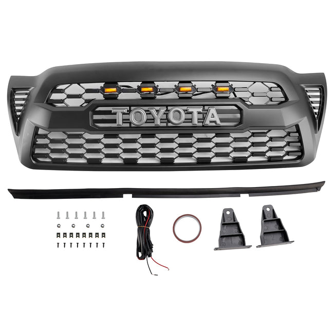 2005-2011 Toyota Tacoma W/LED Matte Black Front Bumper Grille Grill