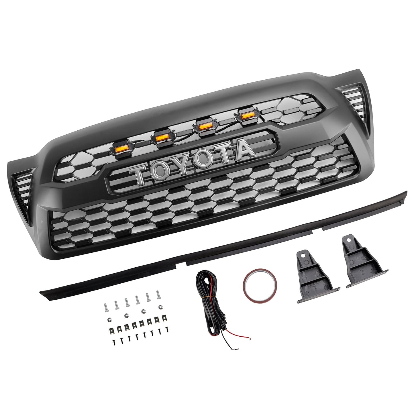 2005-2011 Toyota Tacoma W/LED Matte Black Front Bumper Grille Grill