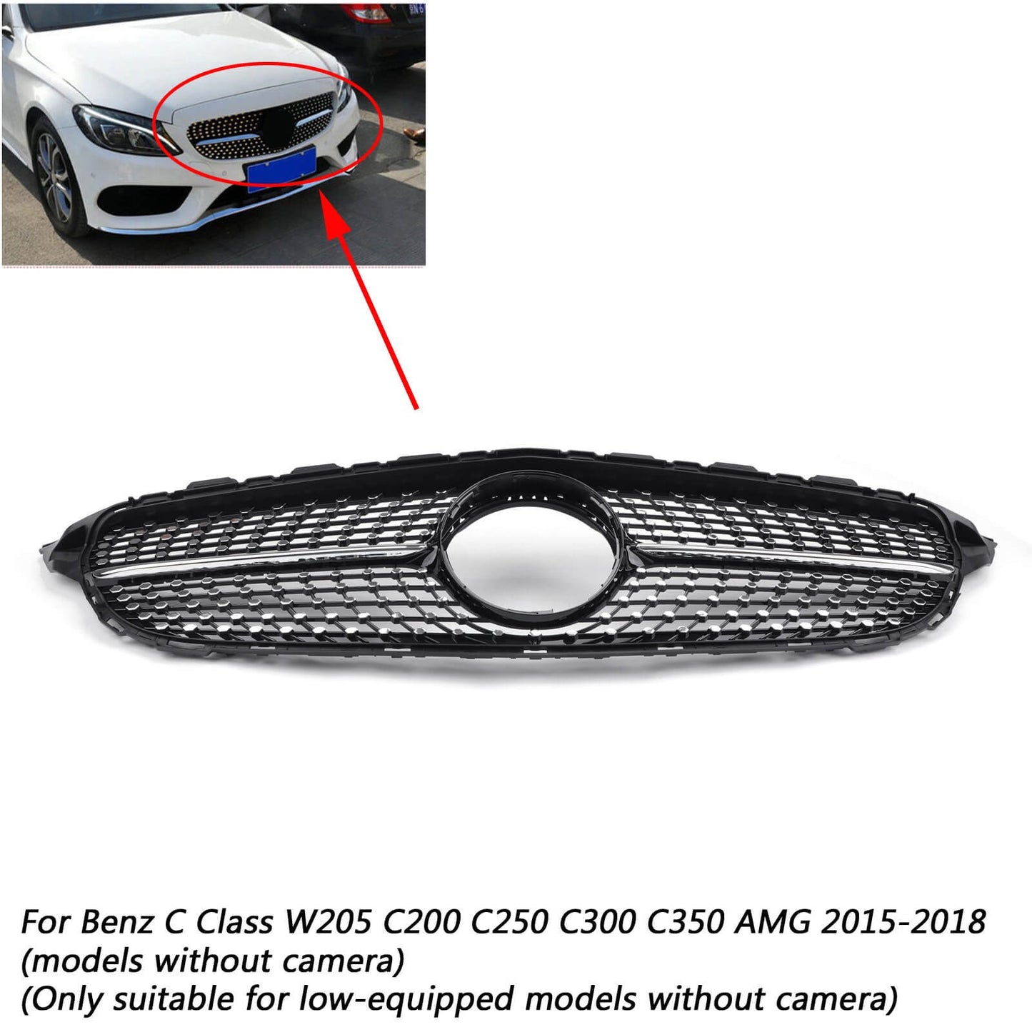 2015-2018 W205 C Class Mercedes Benz C250 C300 C400 AMG New Front Diamond Grill Grille