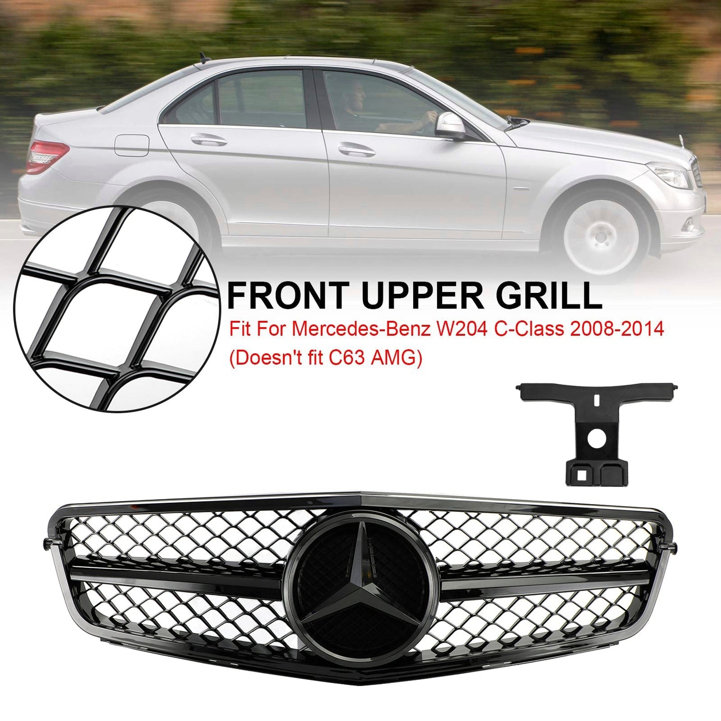 W204 C350 C-Class 2008-2014 Benz C300 C350 Front Grill Gloss Black Car Grille C63 Style