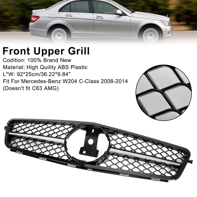 W204 C350 C-Class 2008-2014 BENZ C250 C300 ABS Gloss Black Chrome Front Bumper Car Grille
