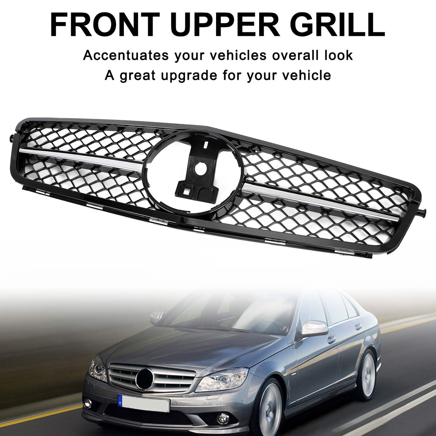 W204 C300 C-Class 2008-2014 BENZ C250 C350 ABS Gloss Black Chrome Front Bumper Car Grille
