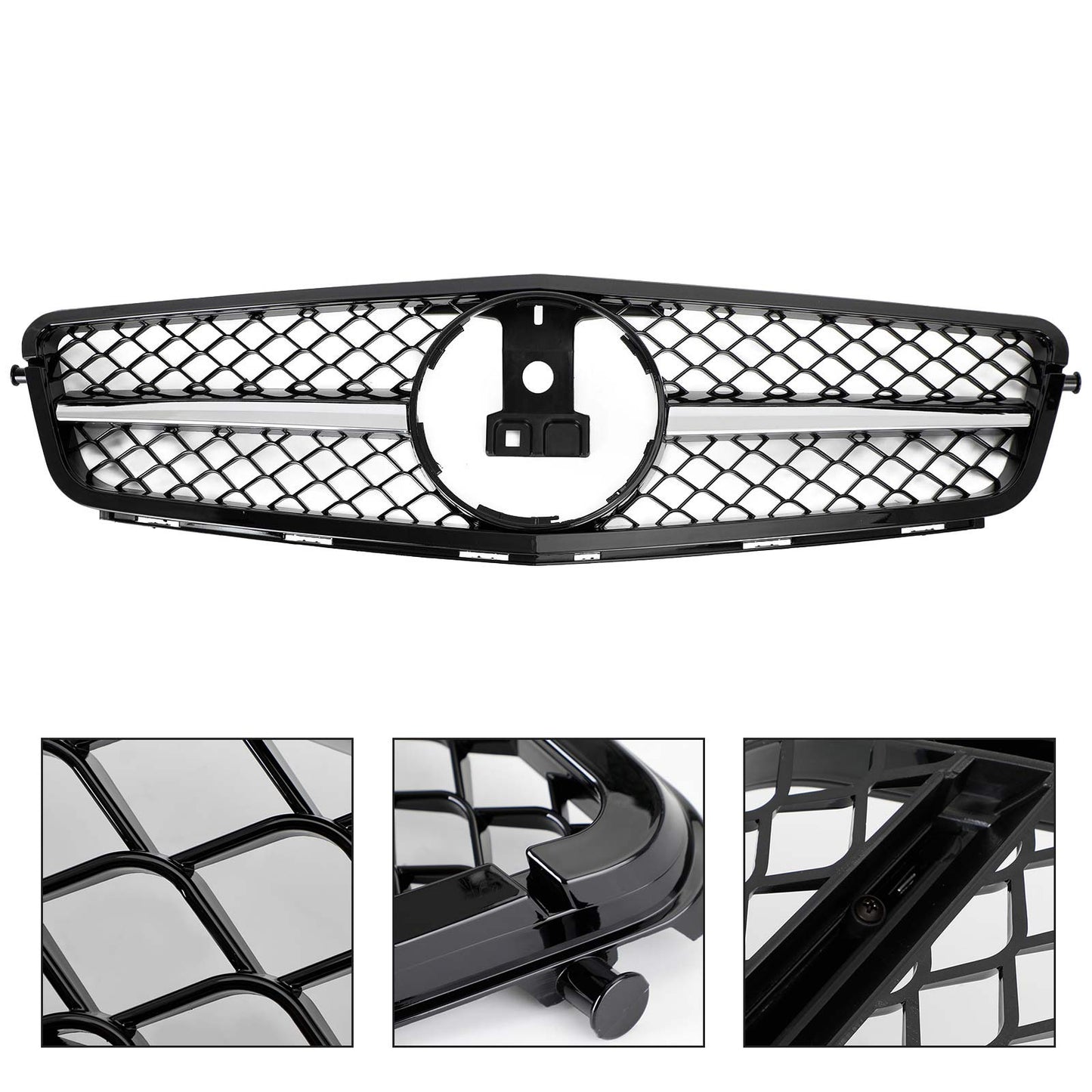 W204 C-Class 2008-2014 BENZ C250 C300 C350 ABS Gloss Black Chrome Front Bumper Car Grille