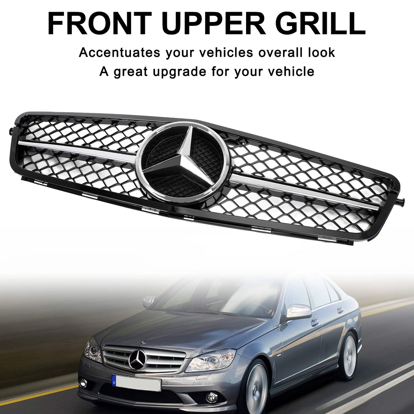 W204 C-Class 2008-2014 BENZ C250 C300 C350 ABS Gloss Black Chrome Front Bumper Car Grille