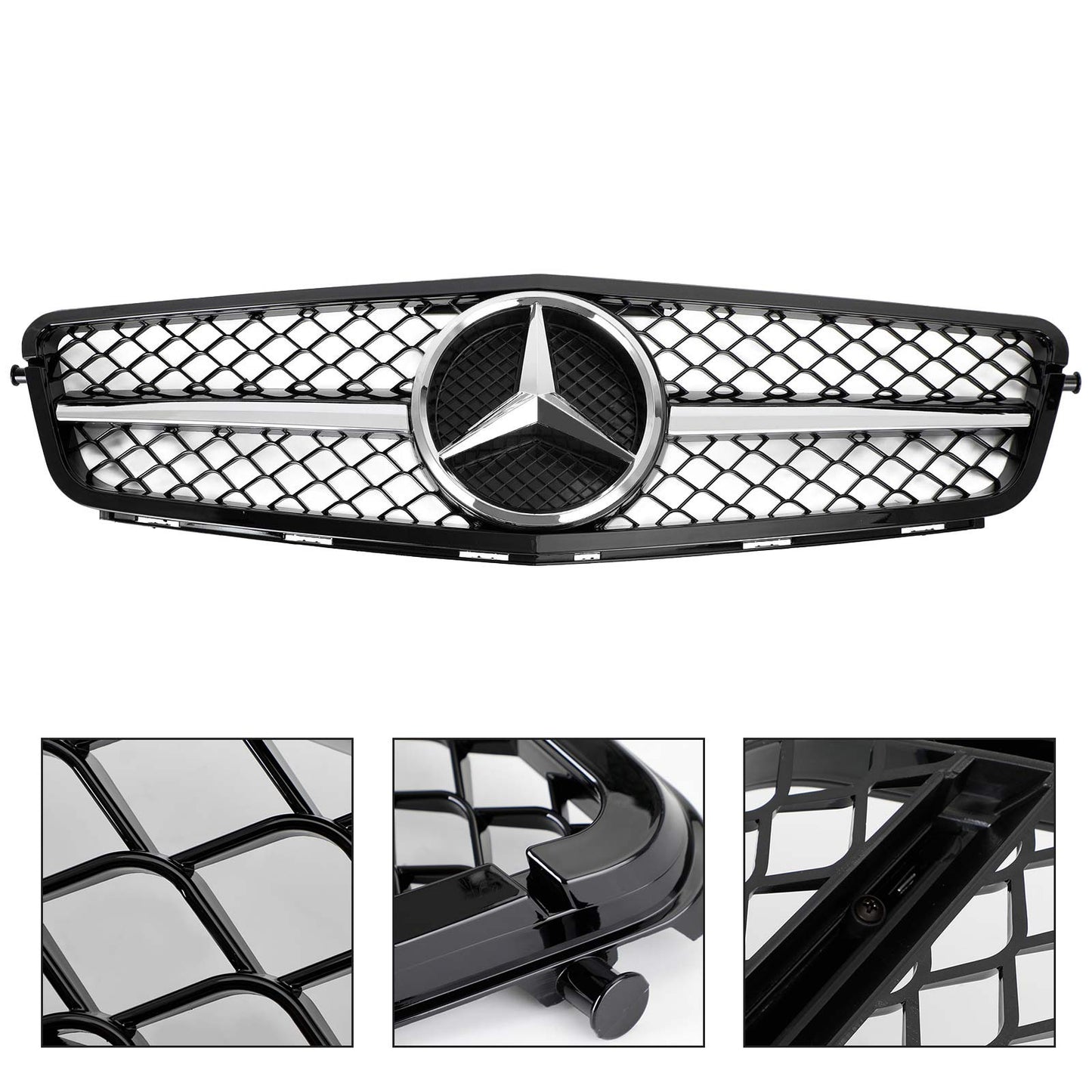 W204 C-Class 2008-2014 BENZ C250 C300 C350 ABS Gloss Black Chrome Front Bumper Car Grille