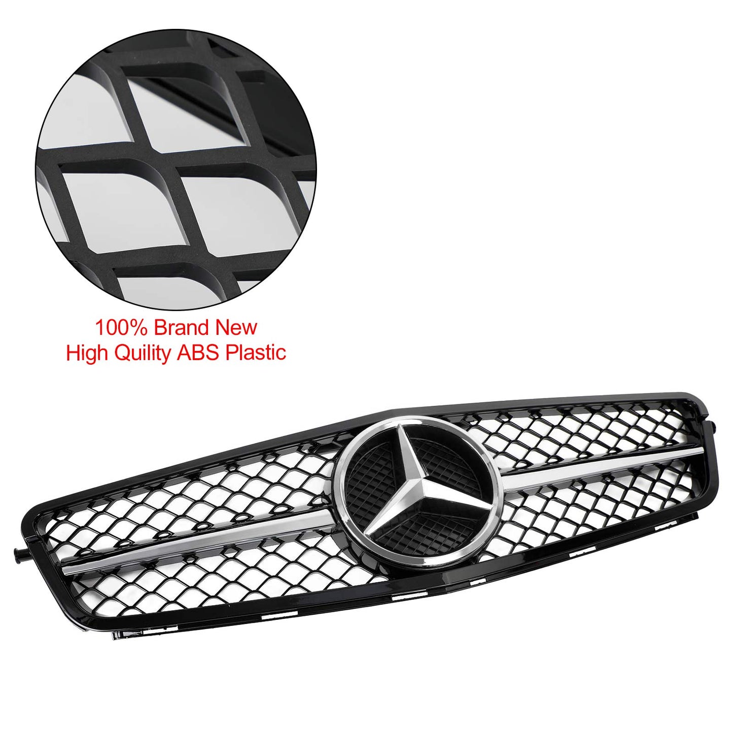 W204 C-Class 2008-2014 BENZ C250 C300 C350 ABS Gloss Black Chrome Front Bumper Car Grille