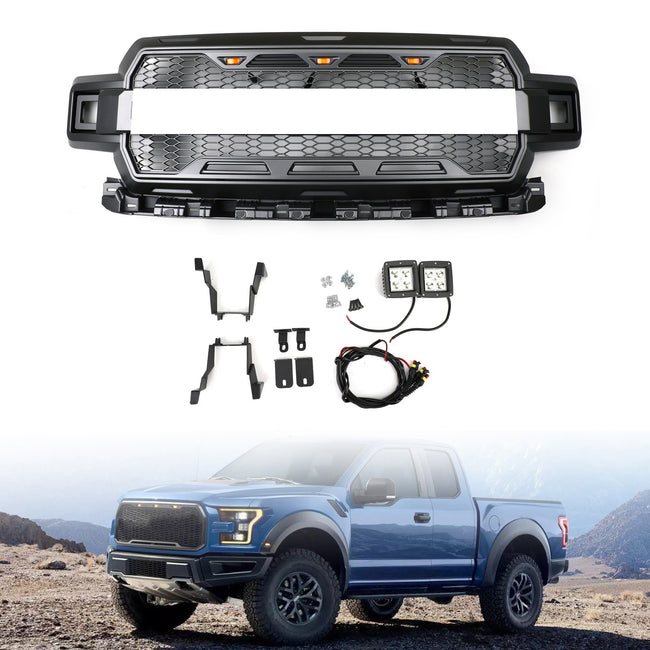 Ford F150 2018-2020 Honeycomb Grill Amber LED Raptor Style Grill Grille