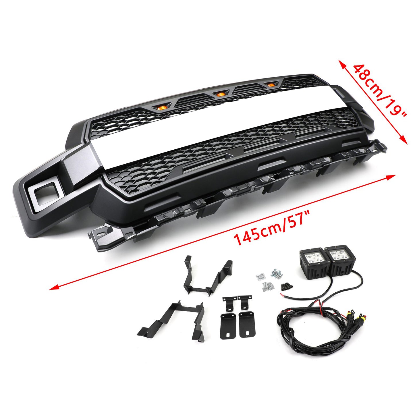Ford F150 2018-2020 Honeycomb Grill Amber LED Raptor Style Grill Grille