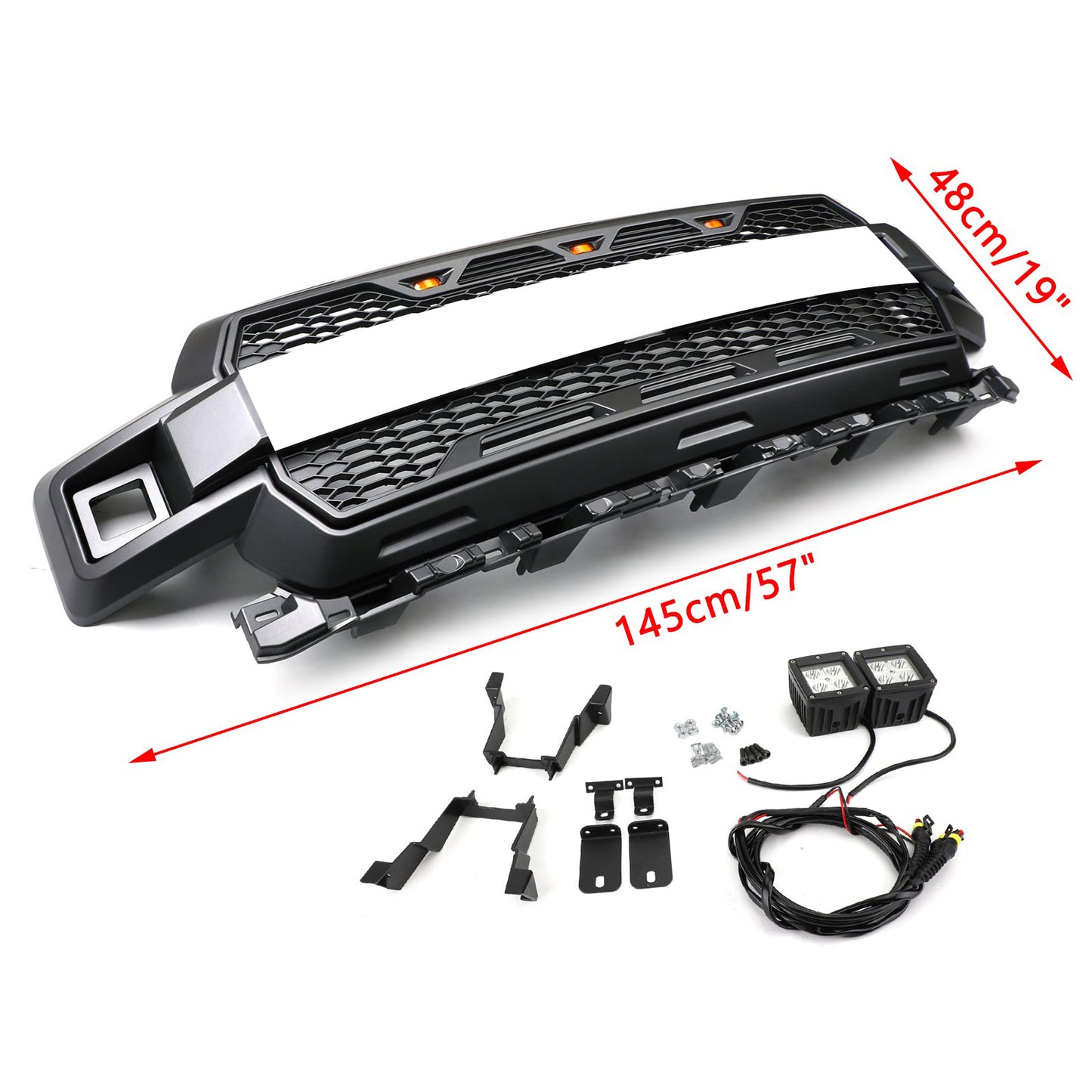 Ford F150 2018-2020 Honeycomb Grill Amber LED Raptor Style Grill Grille