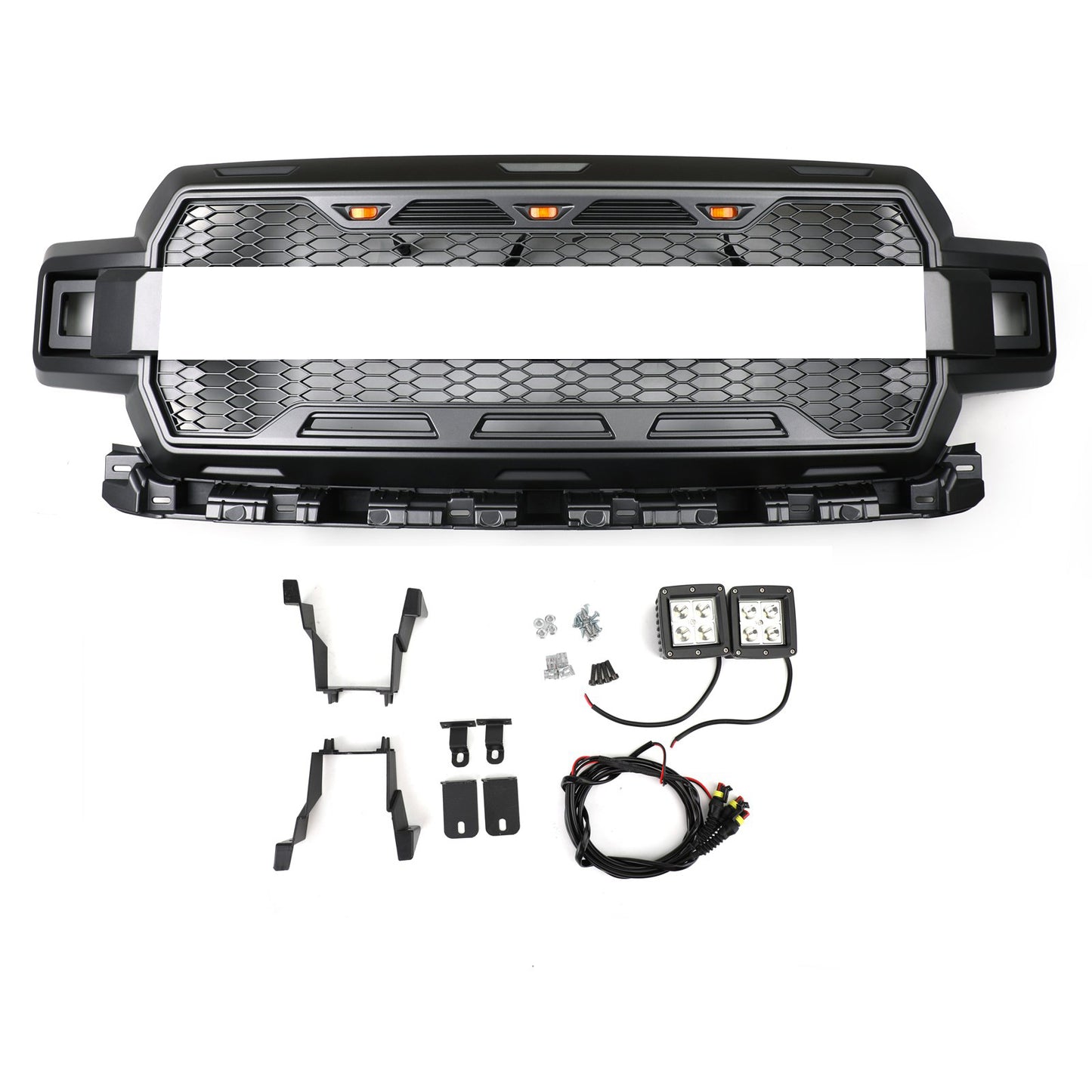 Ford F150 2018-2020 Honeycomb Grill Amber LED Raptor Style Grill Grille
