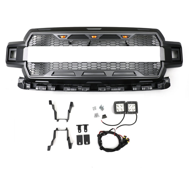 Ford F150 2018-2020 Honeycomb Grill Amber LED Raptor Style Grill Grille