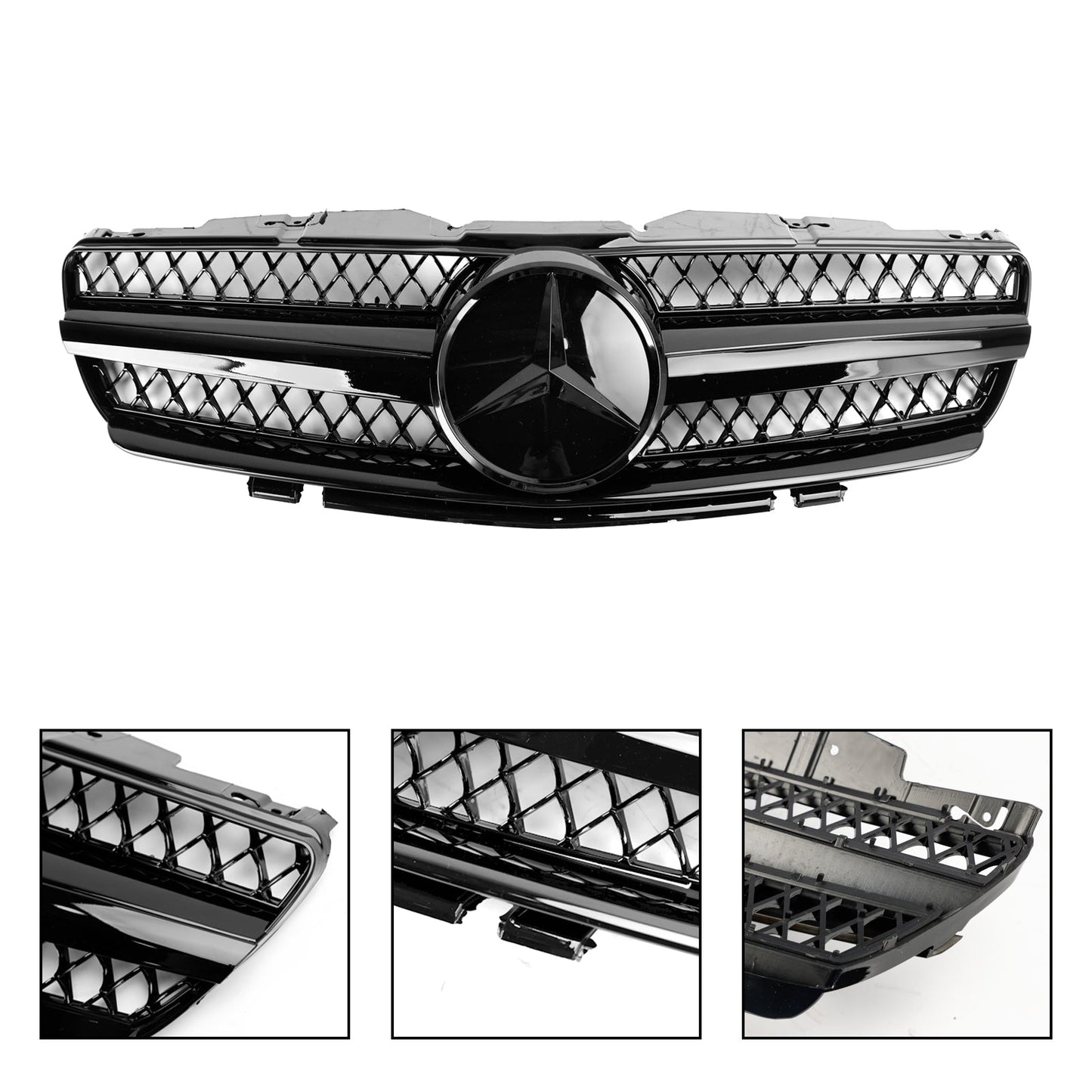 2003-2006 Mercedes R230 SL500 SL600 SL55 1 Fin Star Black Front Upper Grille Grill