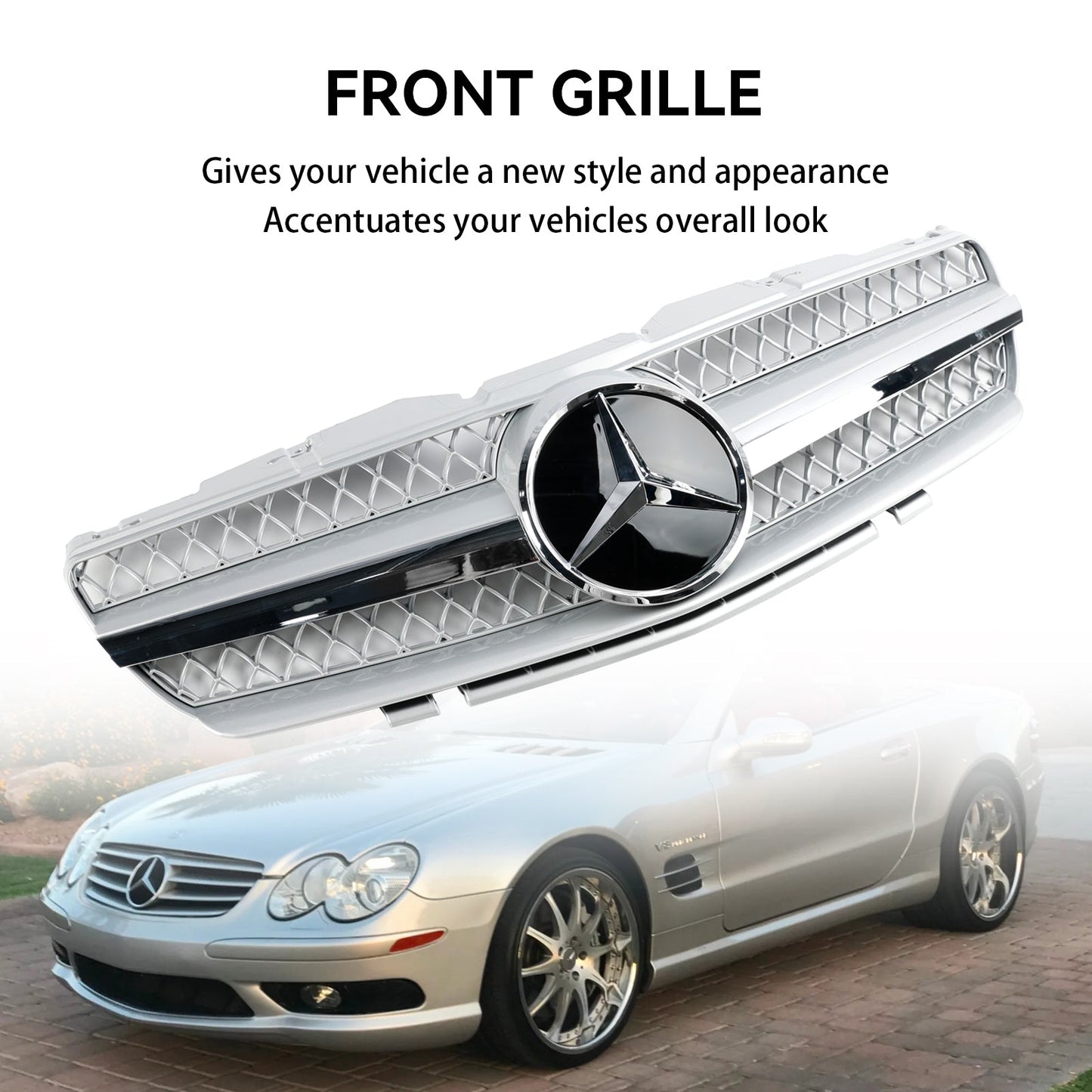 2003-2006 Mercedes R230 SL500 SL600 1 Fin Front Bumper Upper Grill Grille