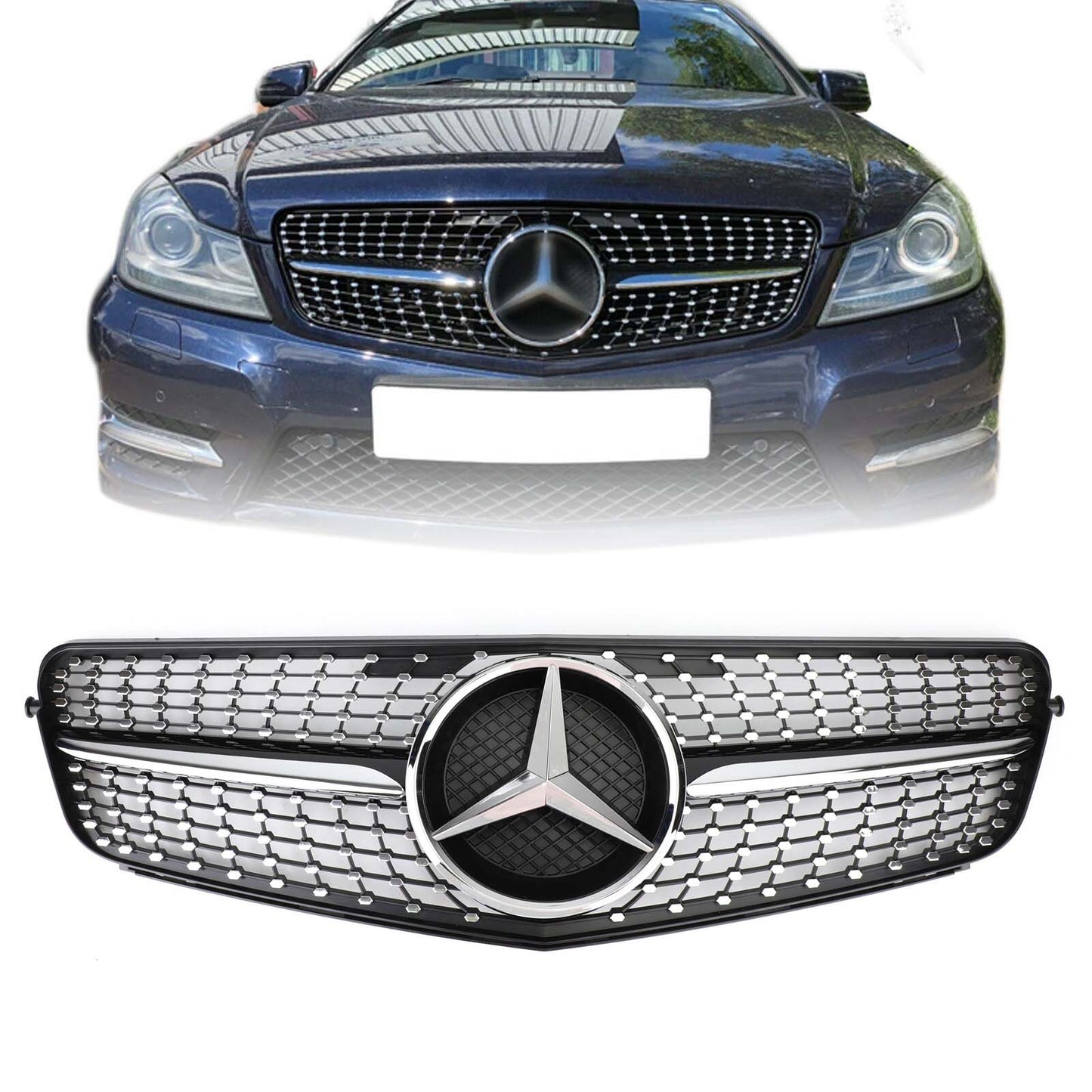 W204 C-Class 2008-2014 Mercedes Benz C200 C300 Car Grille Diamond Black Chrome Front Grille Grill