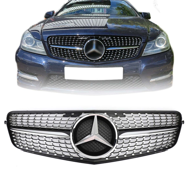 W204 C-Class 2008-2014 Mercedes Benz C200 C300 Car Grille Diamond Black Chrome Front Grille Grill