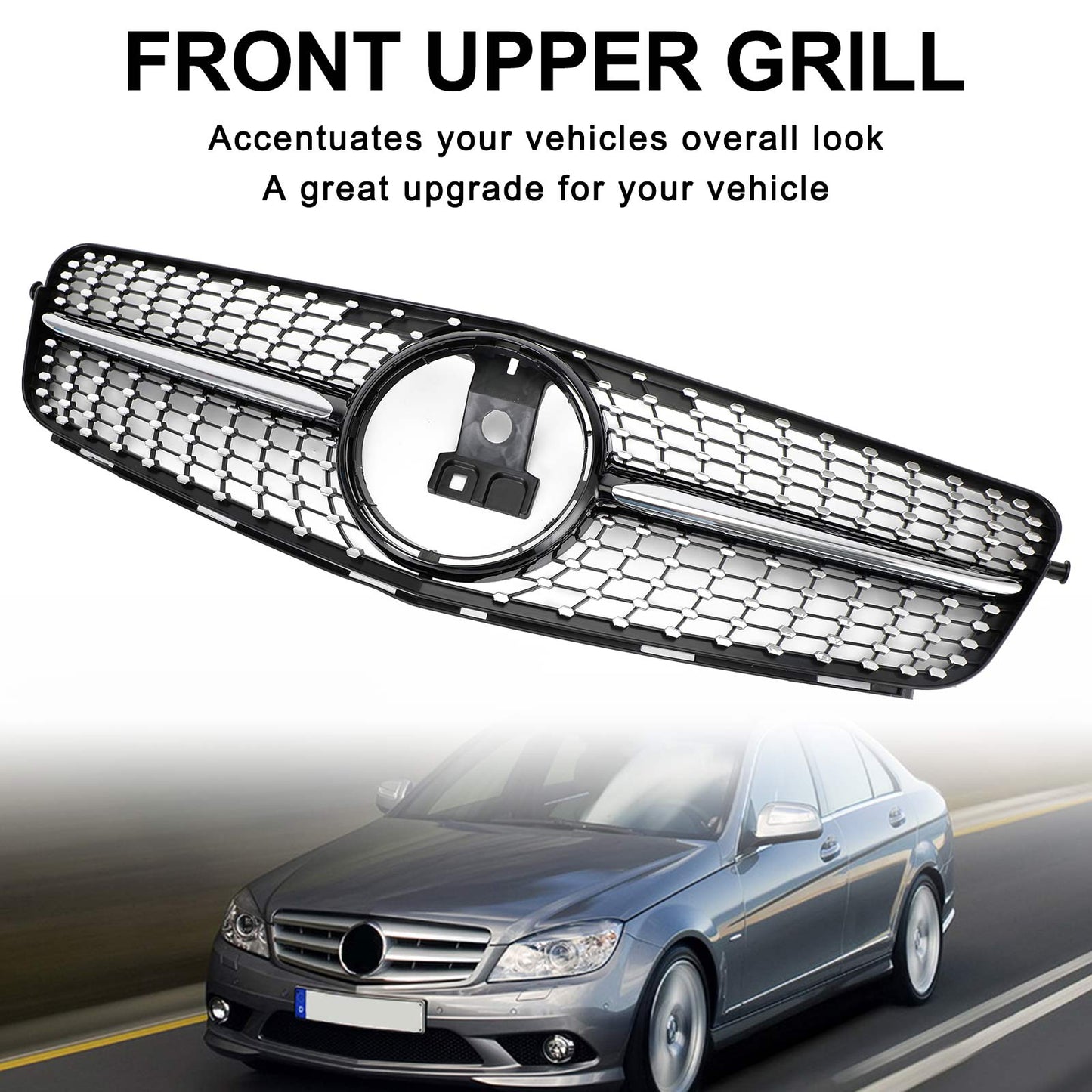 W204 C-Class 2008-2014 Mercedes Benz C200 C300 Car Grille Diamond Black Chrome Front Grille Grill
