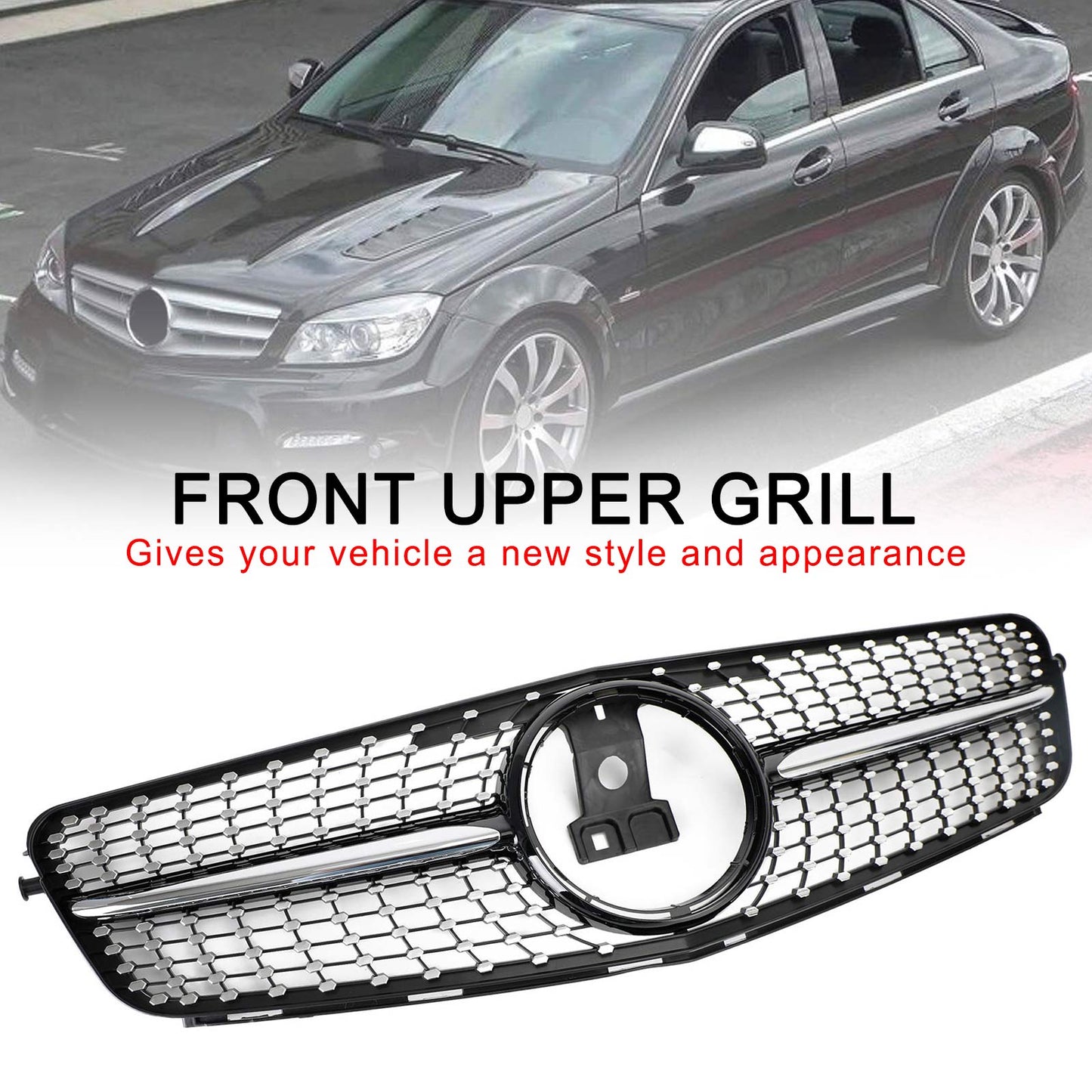 W204 C-Class 2008-2014 Mercedes Benz C200 C300 Car Grille Diamond Black Chrome Front Grille Grill