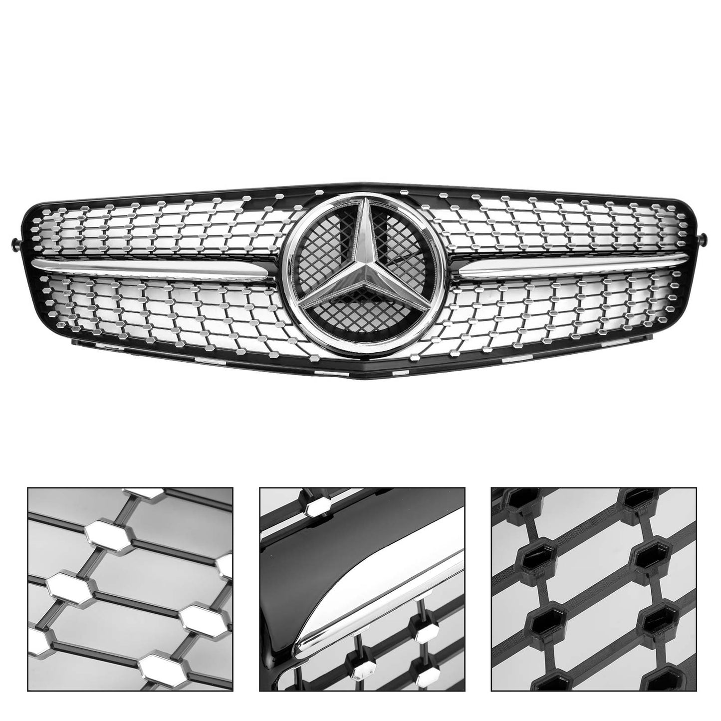 2008-2014 Benz W204 C300 C350 C-Class LED Diamond Front Bumper Car Grille Grill