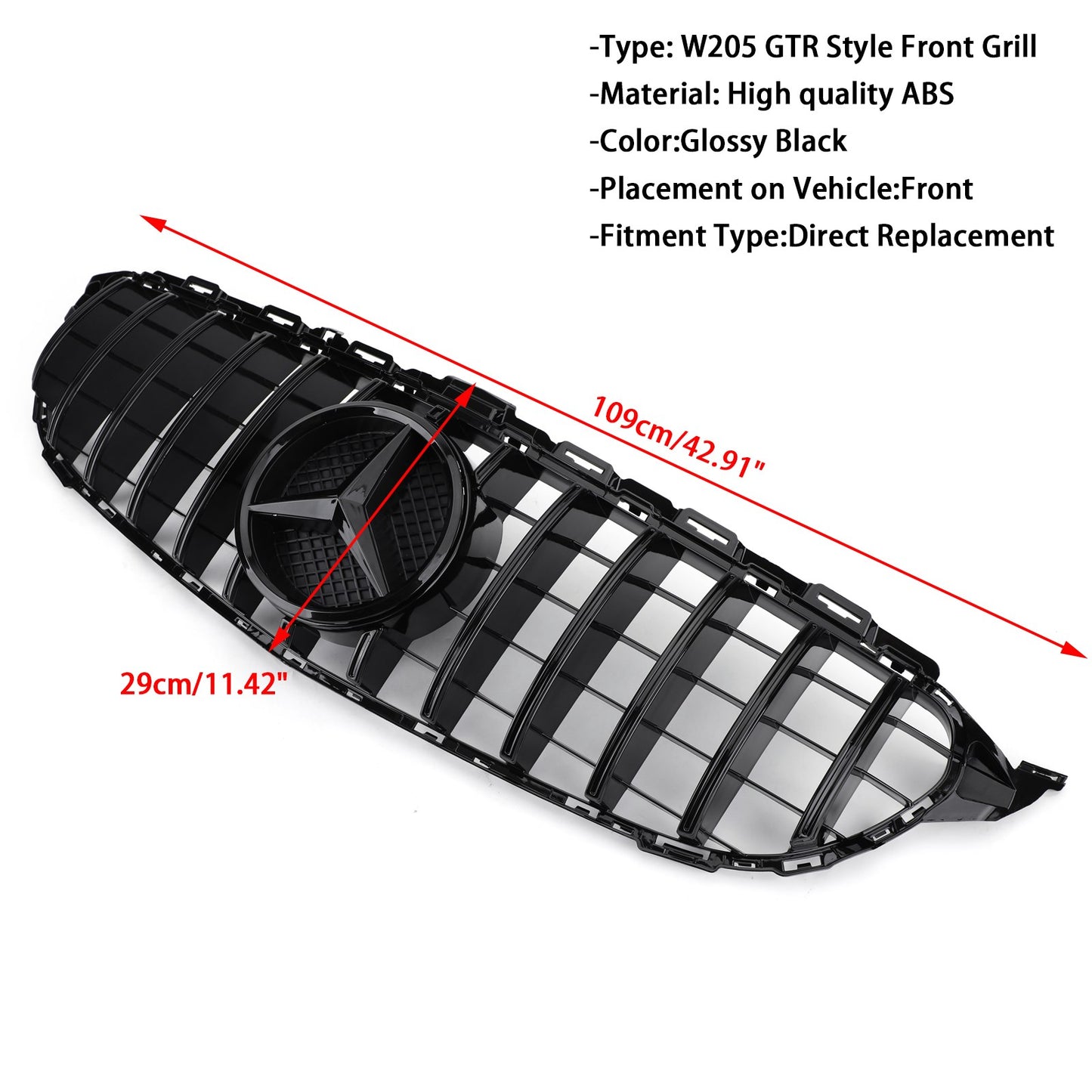 GTR Style 2015-2018 W205 C250 C300 C43 Mercedes Front Bumper Grill Grille