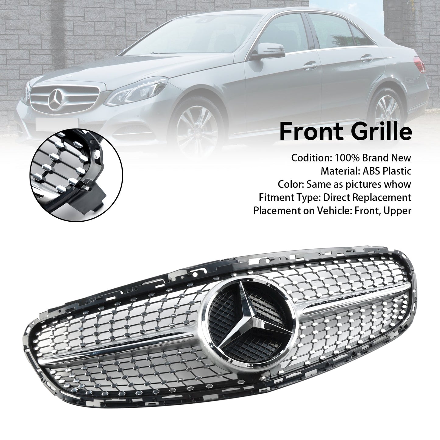 Diamond Front Bumper Grille Grill Fit Mercedes E-Class W212 2013-2016 Facelift