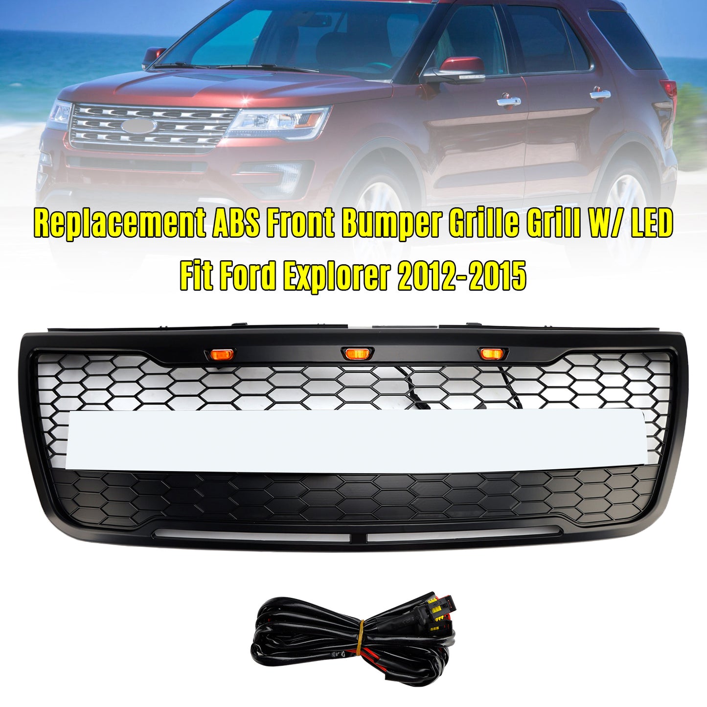 Front Upper Bumper Grill Grille Fit Ford Explorer 2012-2015 With Lights Grey