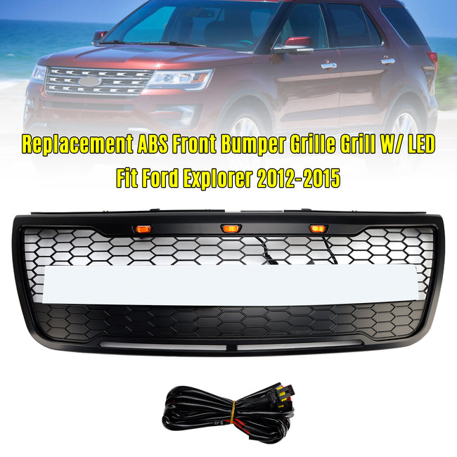 Front Upper Bumper Grill Grille Fit Ford Explorer 2012-2015 With Lights Grey