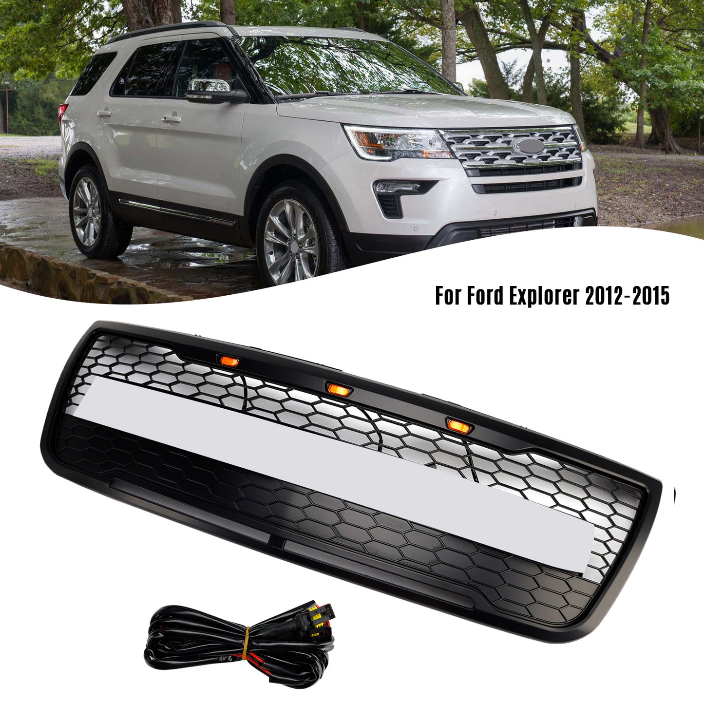 Front Upper Bumper Grill Grille Fit Ford Explorer 2012-2015 With Lights Grey
