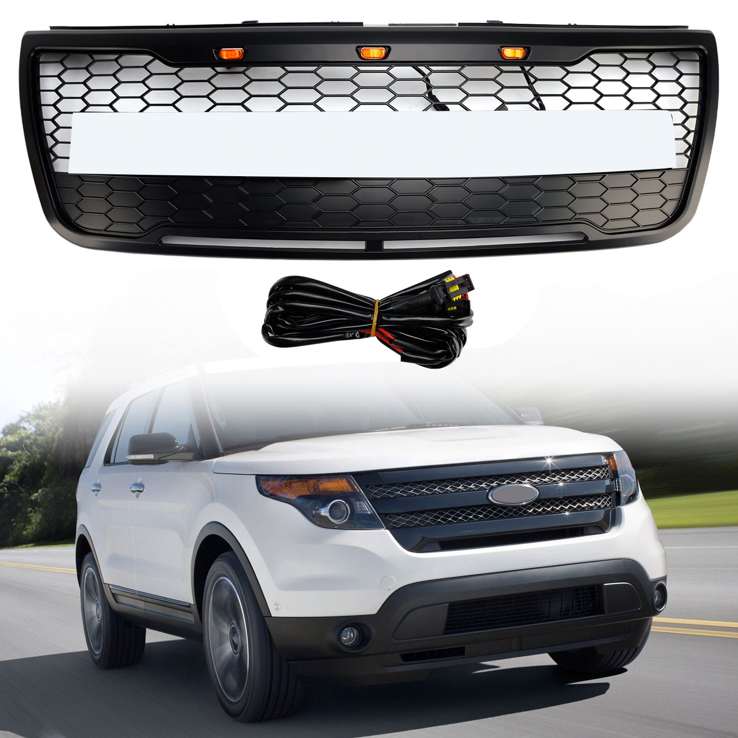 Front Upper Bumper Grill Grille Fit Ford Explorer 2012-2015 With Lights Grey
