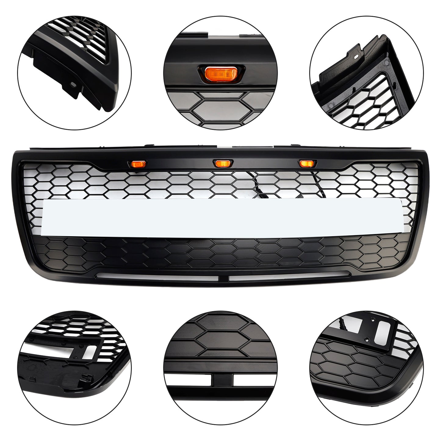 Front Upper Bumper Grill Grille Fit Ford Explorer 2012-2015 With Lights Grey